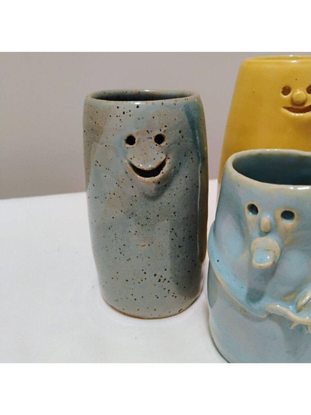 Set of 4 Vintage Studio Art Pottery Character Face Vases, Signed Whimsical Decor - Picture 12 of 13